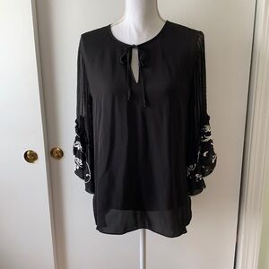 Kobi Halperin Black Silk Embroidered Bell Sleeve Blouse M